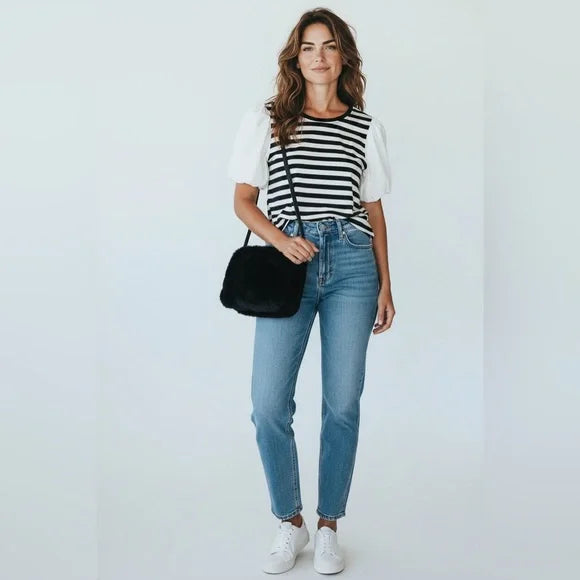 Karl Lagerfeld Classic Striped Black and White Top