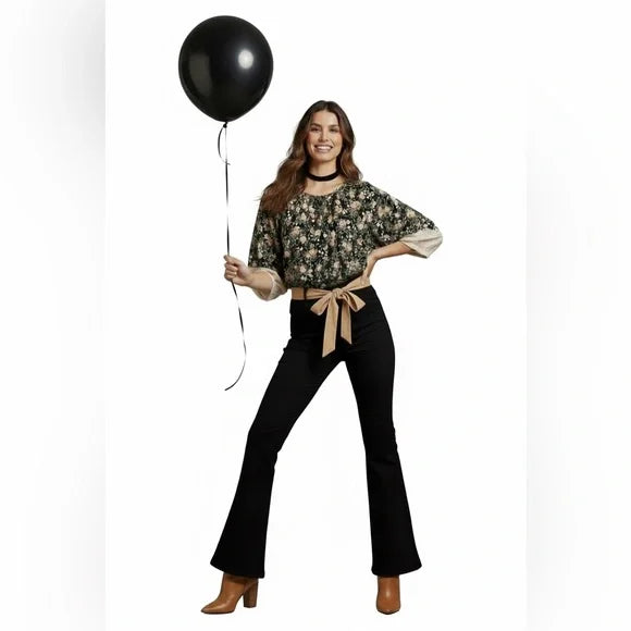 LC Lauren Conrad Floral Blouse - Black and Cream