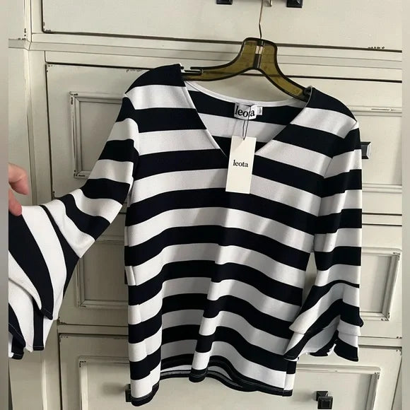 Leota Striped Navy and White Striped Top