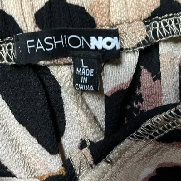 Fashion Nova Black and Cream Leopard Wide-Leg Pants