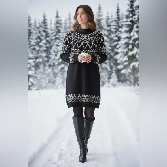 LOFT Monochrome Black & White Sweater Dress