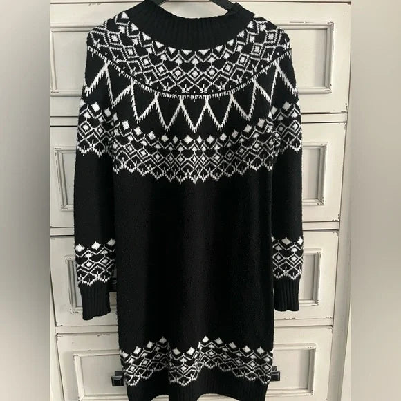 LOFT Monochrome Black & White Sweater Dress