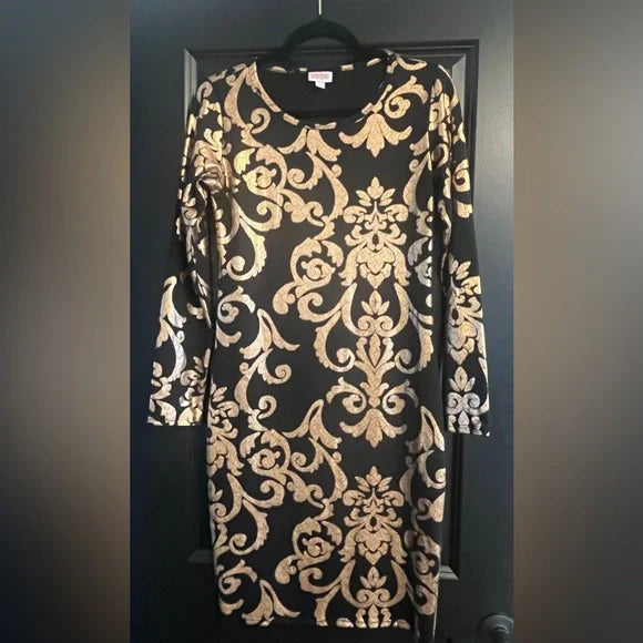 LuLaRoe Black and Gold Long Sleeve Dress