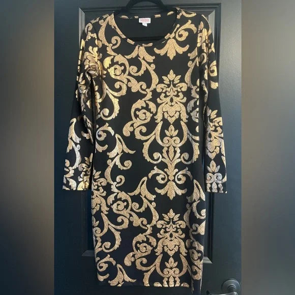 LuLaRoe Black and Gold Long Sleeve Dress