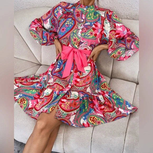 Colorful Paisley Long Sleeve Dress