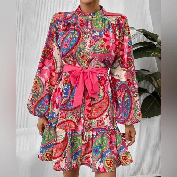 Colorful Paisley Long Sleeve Dress