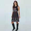 Maeve Black Dress with Colorful Floral Embroidery