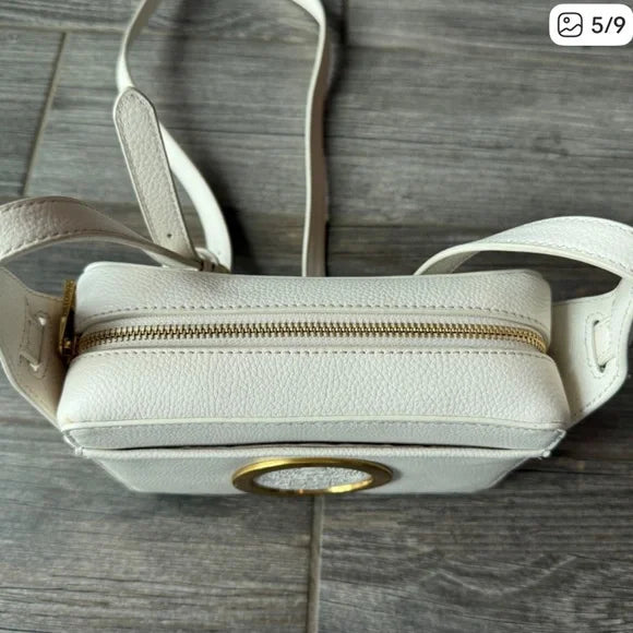 Vince Camuto White Crossbody Bag with Beautiful Gold Ring Detail