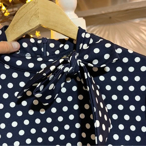 Miusol Navy and White Ruched Dress with Mock Neck