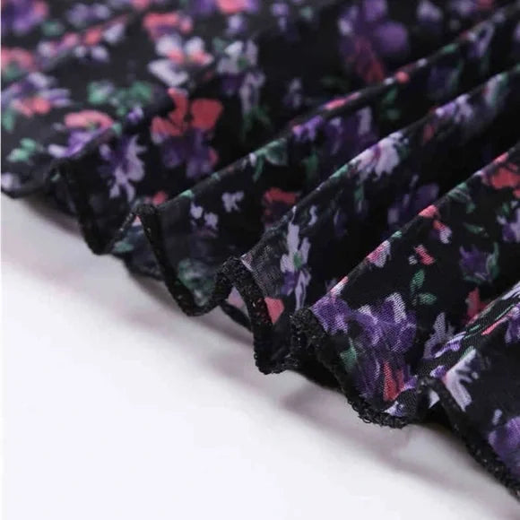 Multicolored Ruched V-Neck Long Sleeve Dress