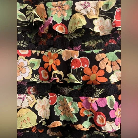Muse Black Lace A-Line Skirt with Multicolor Floral Embroidery