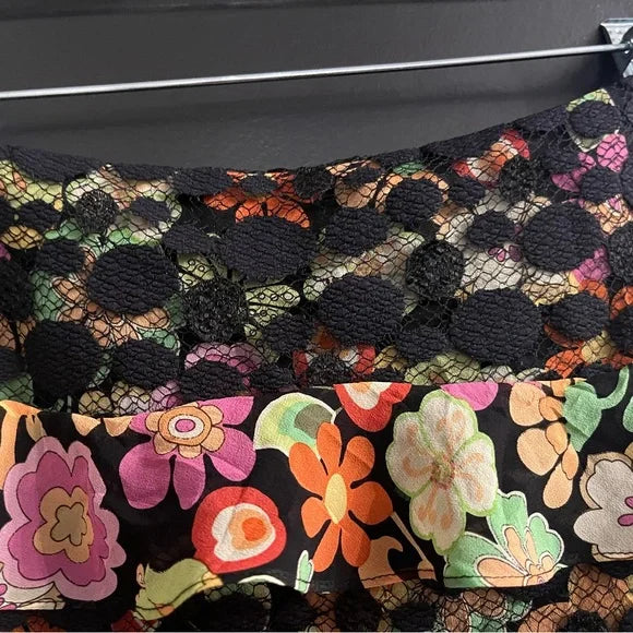 Muse Black Lace A-Line Skirt with Multicolor Floral Embroidery
