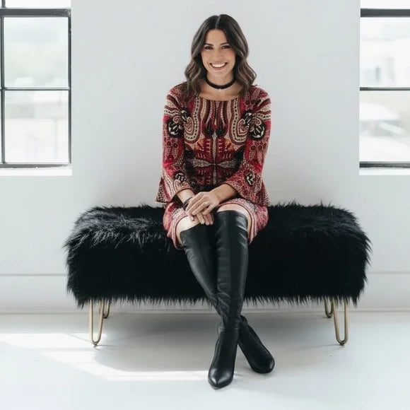 New York & Company Red Paisley Shift Dress with Bell Sleeves