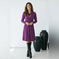 Nine West Purple Shawl-Collar Long-Sleeve Fit & Flare Dress