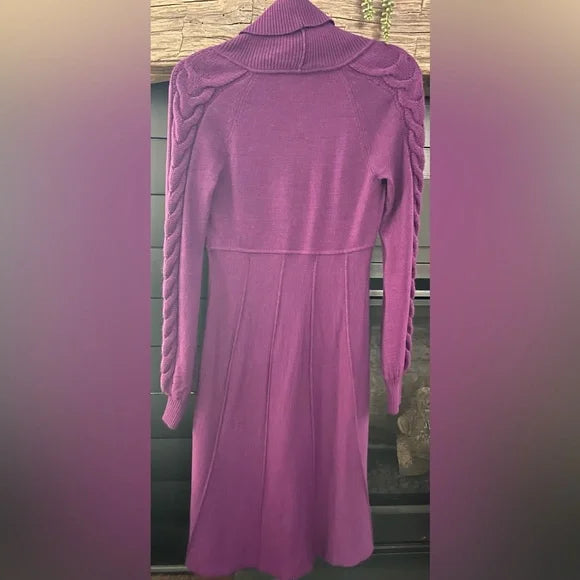 Nine West Purple Shawl-Collar Long-Sleeve Fit & Flare Dress