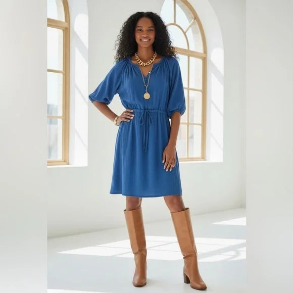 Old Navy Cobalt Blue Button-Front Peasant Dress