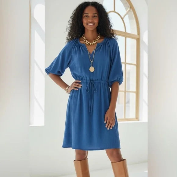 Old Navy Cobalt Blue Button-Front Peasant Dress
