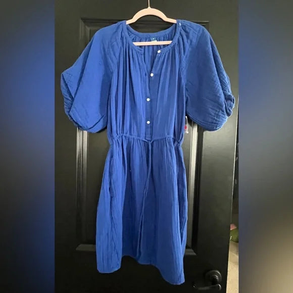 Old Navy Cobalt Blue Button-Front Peasant Dress