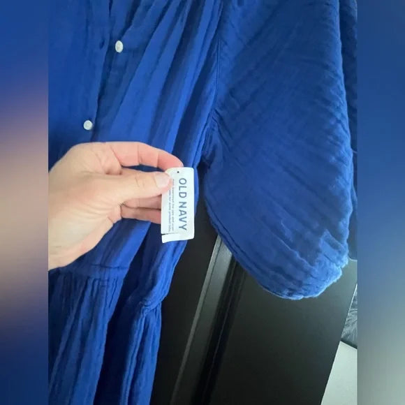 Old Navy Cobalt Blue Button-Front Peasant Dress
