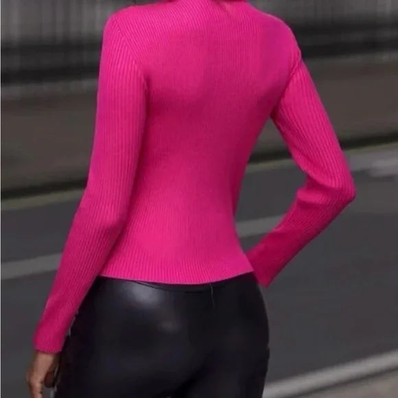 Pink Rose Fuchsia Ribbed Sweater