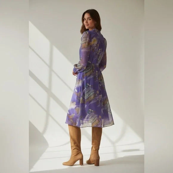 Vintage Long Sleeve Purple Patterned Dress