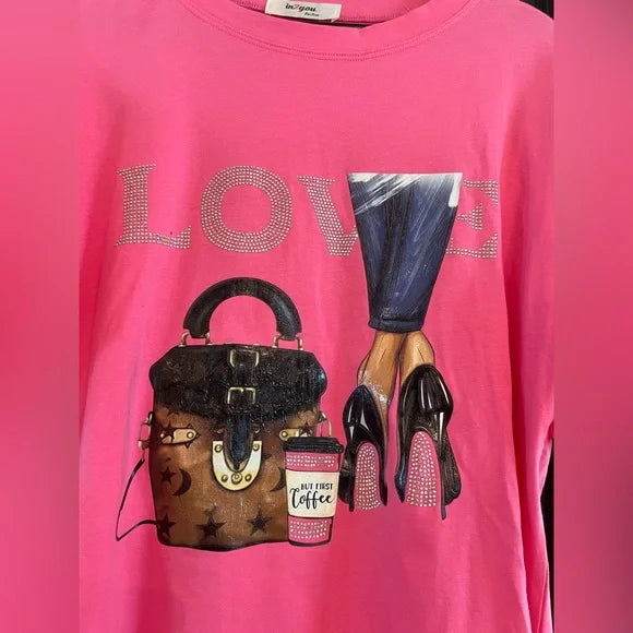 Pink Short Sleeve Tee with Ruffle Details