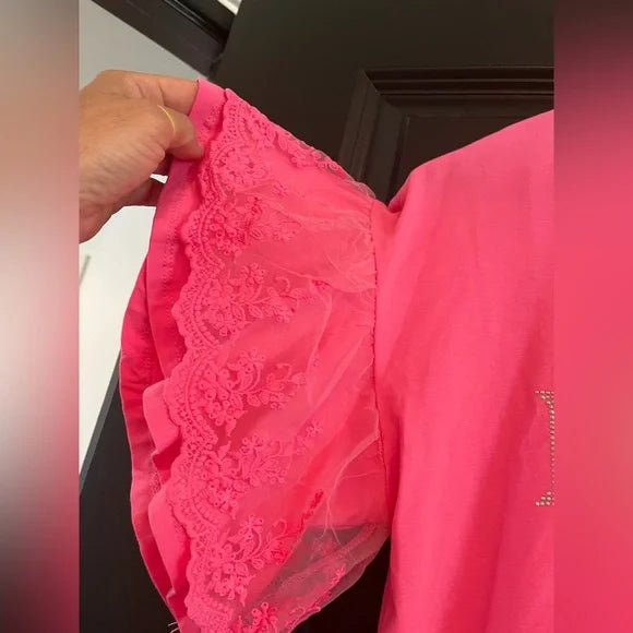 Pink Short Sleeve Tee with Ruffle Details