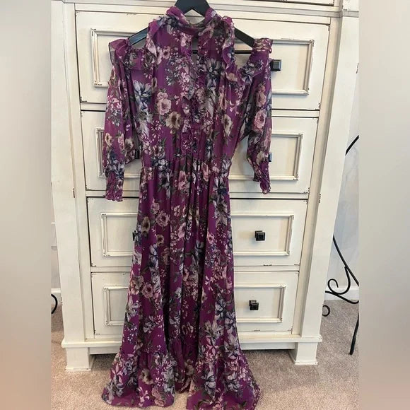 Zara Purple Floral Long Sleeve Dress