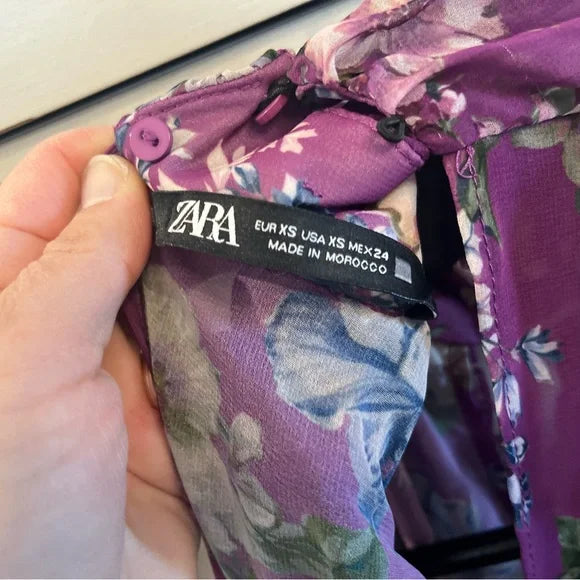 Zara Purple Floral Long Sleeve Dress