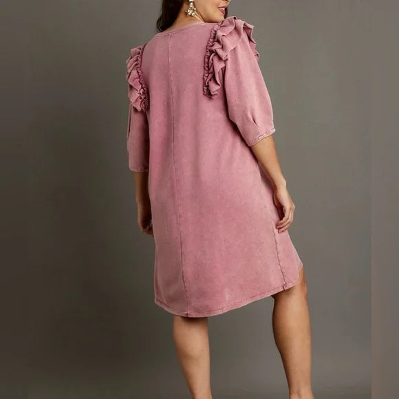 Chic Mauve Long Sleeve Dress with Ruffle Accents