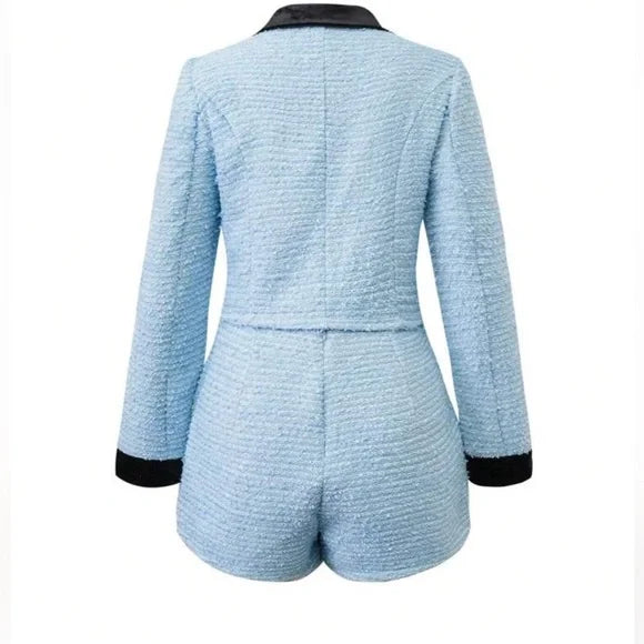 SHEIN Blue and Black High Waist Women Shorts Set