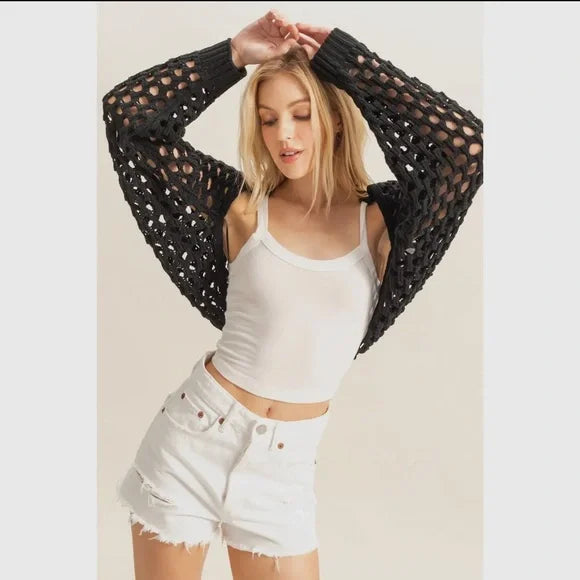 ShopEvelynne Black Open-Knit Cardigan