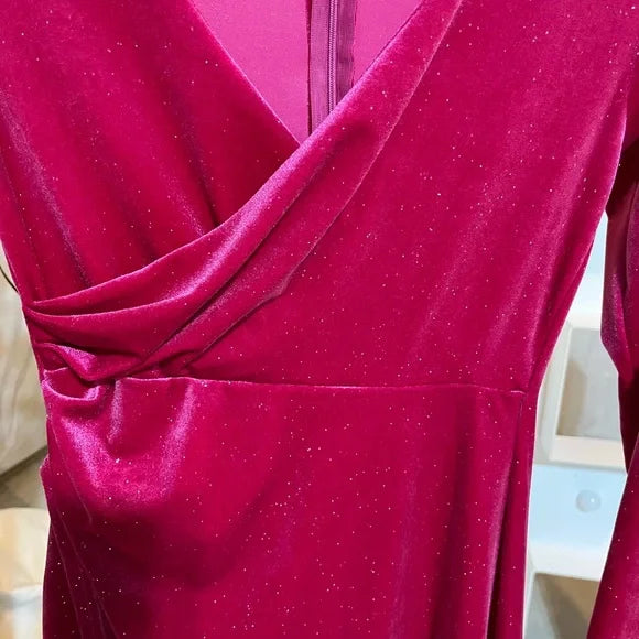 Striking Fuchsia Long Sleeve V-Neck Bodycon Dress