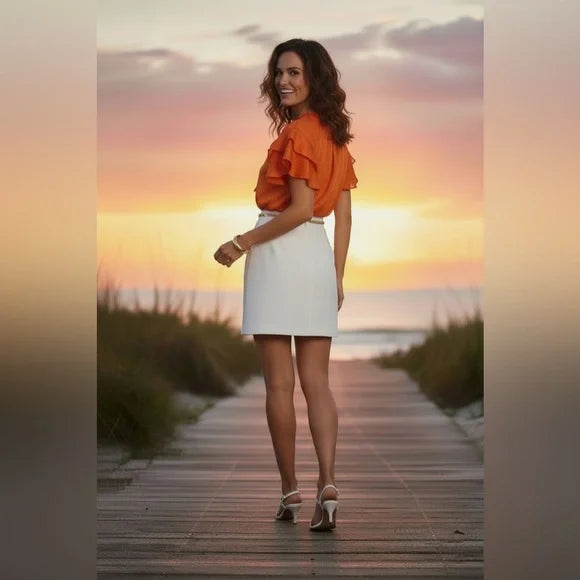 Steve Madden Coral Top with Double Ruffle Sleeves