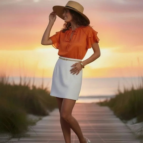 Steve Madden Coral Top with Double Ruffle Sleeves
