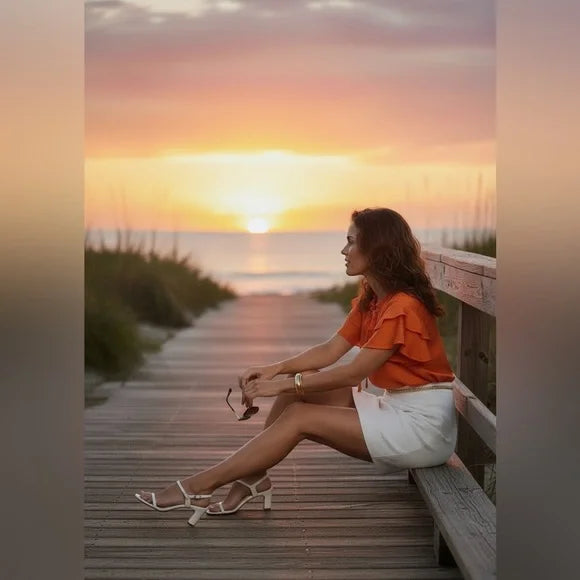 Steve Madden Coral Top with Double Ruffle Sleeves