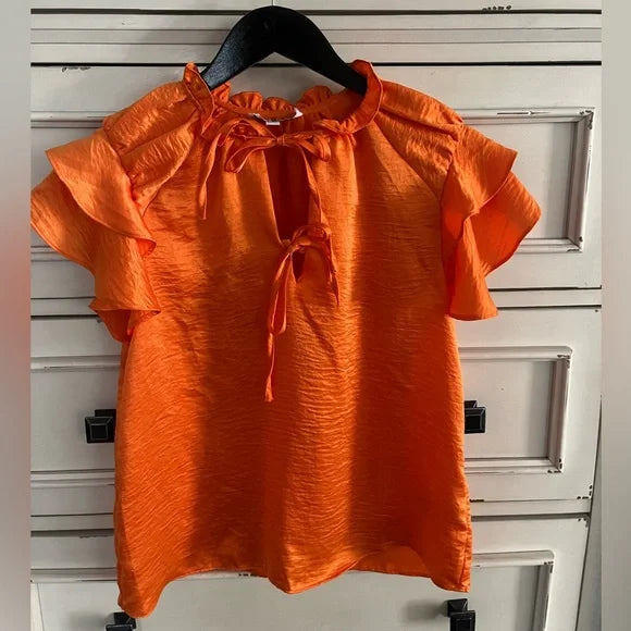 Steve Madden Coral Top with Double Ruffle Sleeves