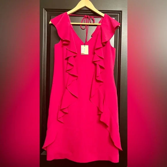 Trina Turk Fuchsia Backless Ruffle Dress