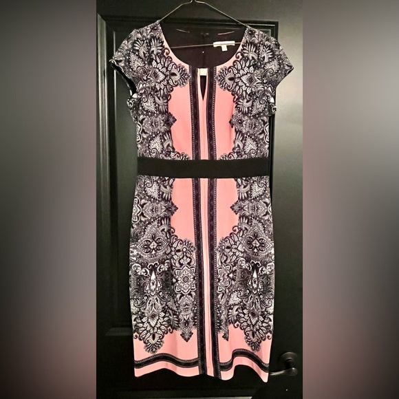Studio One Pink and Black Midi Sheath Dress Cap Sleeve