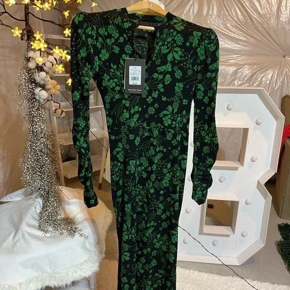 Who What Wear Black and Green Puff Sleeve Sheath Dress