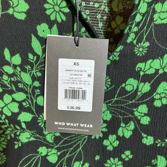 Who What Wear Black and Green Puff Sleeve Sheath Dress