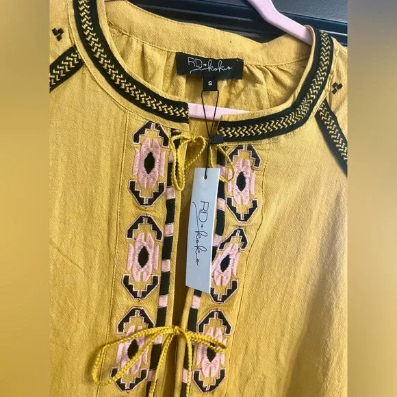 Yellow Embroidered Blouse with Bohemian Flair