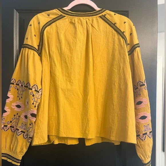 Yellow Embroidered Blouse with Bohemian Flair