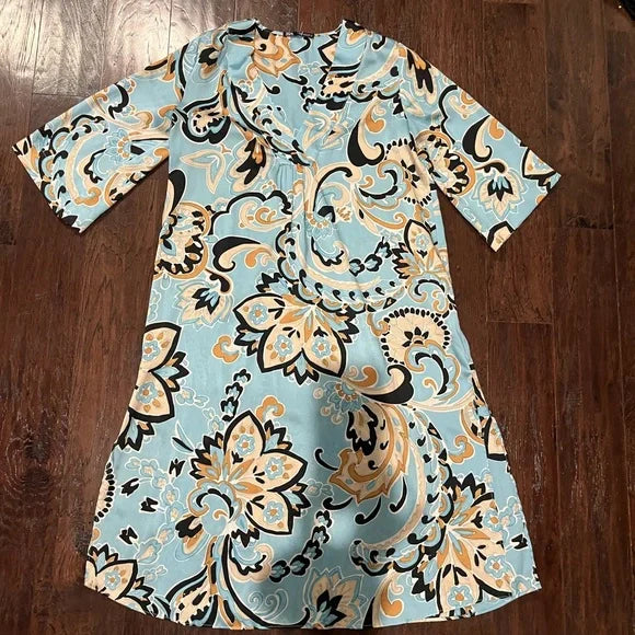Zara Blue and Gold Floral Midi Dress